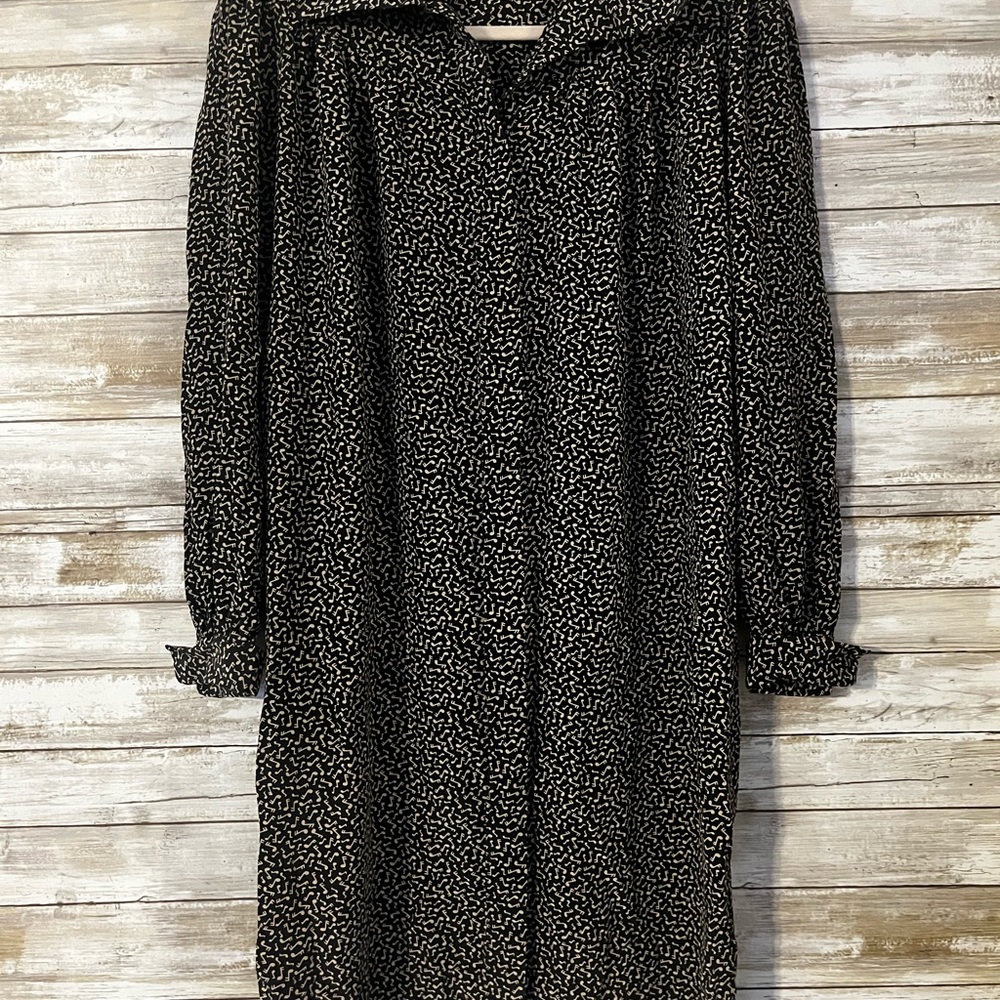 Liz Claiborne Black and White Patterned Long Sleeve Musical Note Teacher Dress